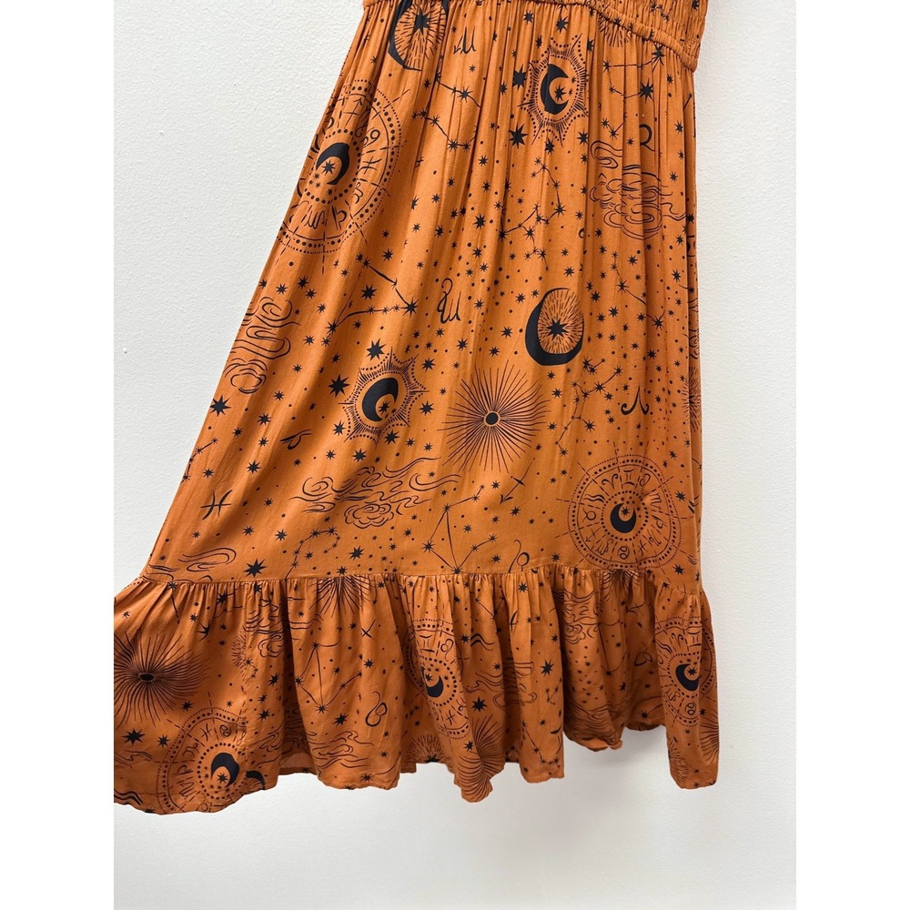 Patrons of Peace Celestial Print Midi Dress Brown S - Picture 5 of 6